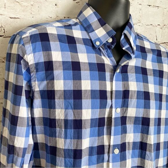 Buttoned Down Plaid Blue White Long Sleeve Button Down Supima Cotton Medium - Picture 2 of 6